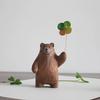 Handcrafted Wooden Bear Figurine with Heart Balloon Charming Desktop Decor, Artisanal Wood Carving,Cute Animal Design,Ideal Gift for Special Occasions