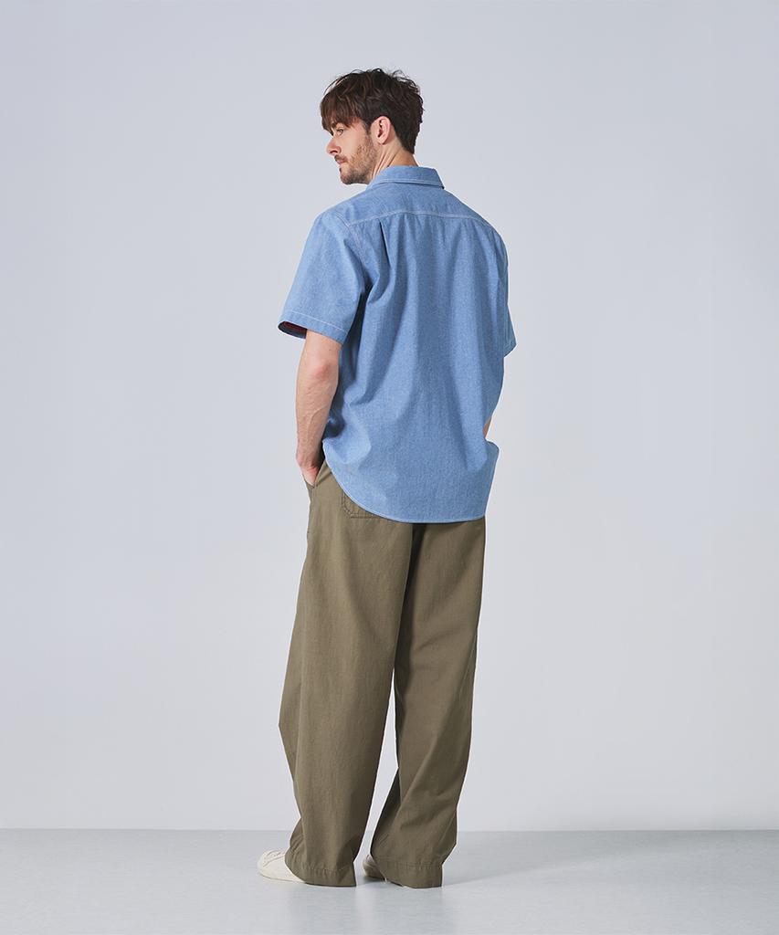 Geonjiulleunseu Chambray Work Short Sleeve Shirt - Light Blue