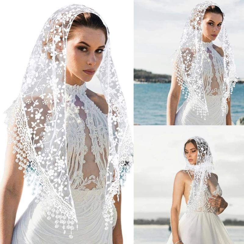 Latin Veils Head Scarf for Church Attendance Mantilla Veils Lace Head Covering Flower Veils for Travel and Worship Service