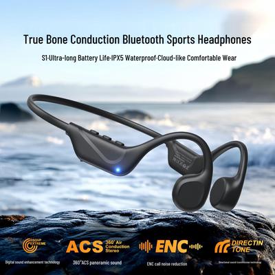 S1 True Bone Conduction Bluetooth Earphones - IPX5 Waterproof, 9h Battery, Ideal for Running & Cycling.