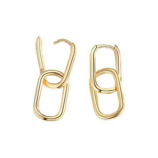 

1 пара женских серег в форме скрепки с геометрическим узором, полированная медь, чистый цвет, полые серьги для повседневного использования, украшения для ушей, короткие висячие серьги золотистый