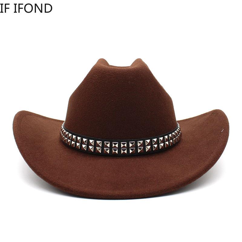 New Artificial Wool Women's Men's Western Cowboy Hat Vintage Gentleman Felt Fedoras Hats Cowgirl Church Jazz Cap Sombrero Hombre
