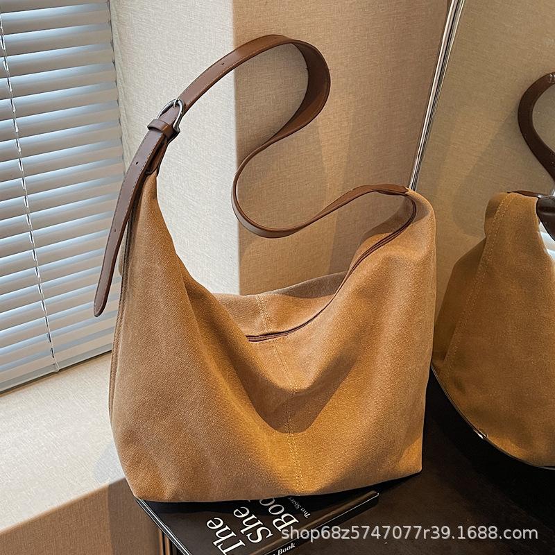 Lazy wind simple large capacity messenger bag 2025 new trendy fashion versatile shoulder bag casual canvas tote bag