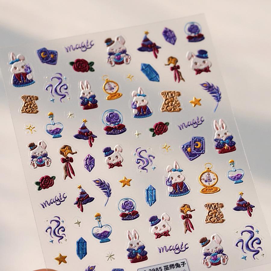 

3D Милые наклейки для дизайна ногтей с лисой и кроликом - Самоклеящиеся