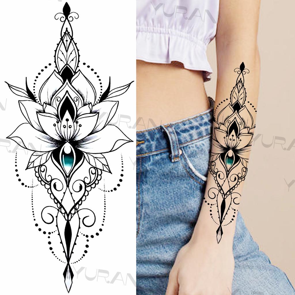 Large Colorful Rose Flower Temporary Tattoos For Girls Women Anchor Fake Gemstone Pendant Tattoo Paste Arm Body Tatoos Creative