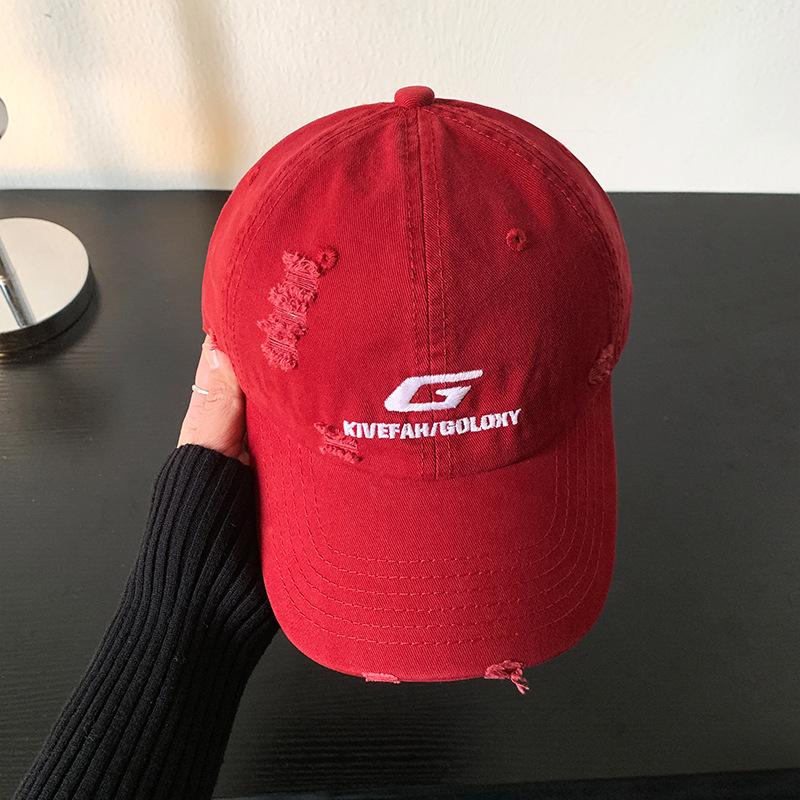 

Spring temperament embroidery ripped baseball cap men s and women s G letter versatile sunshade cap showing small face