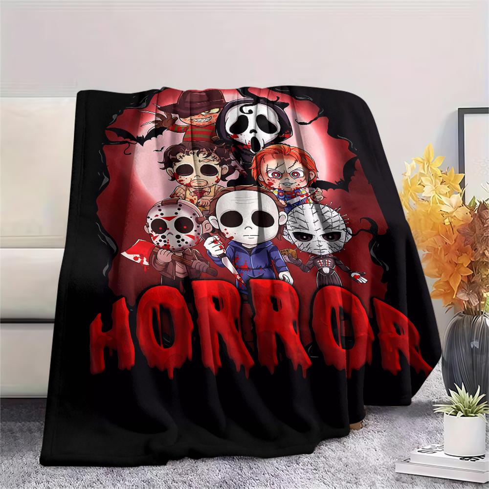 1PC Chibi Chucky Freddy Krueger Print Flannel Blanket, High quality All Seasons, Home Decor, Warmth and Comfort, Perfect for Christmas Gifts