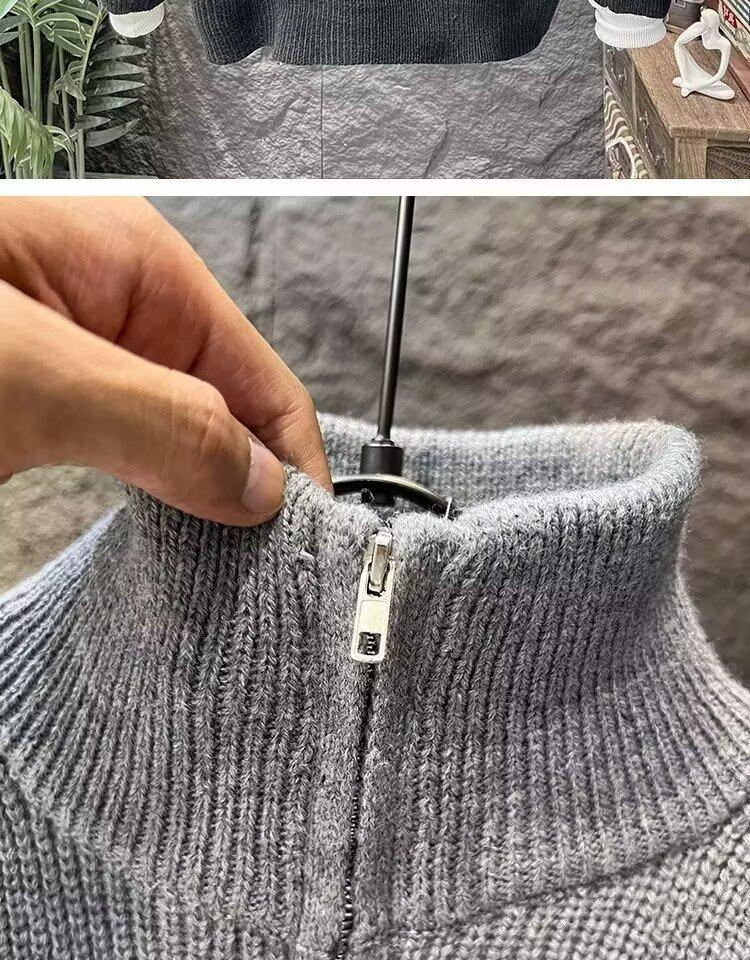 Versatile Double Zipper Cardigan: Autumn/Winter Loose Stand-up Collar Sweater Jacket