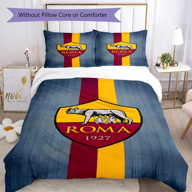 AS Roma1 Football club Printed Pattern Duvet Cover Set – includes 1 duvet cover and 2 matching pillowcases Bedroom decor Christmas gifts