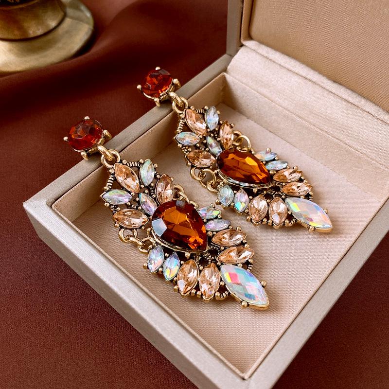 

Elegant Rhinestone Teardrop Flower Sterling Silver Earrings for Women - French Luxury Style