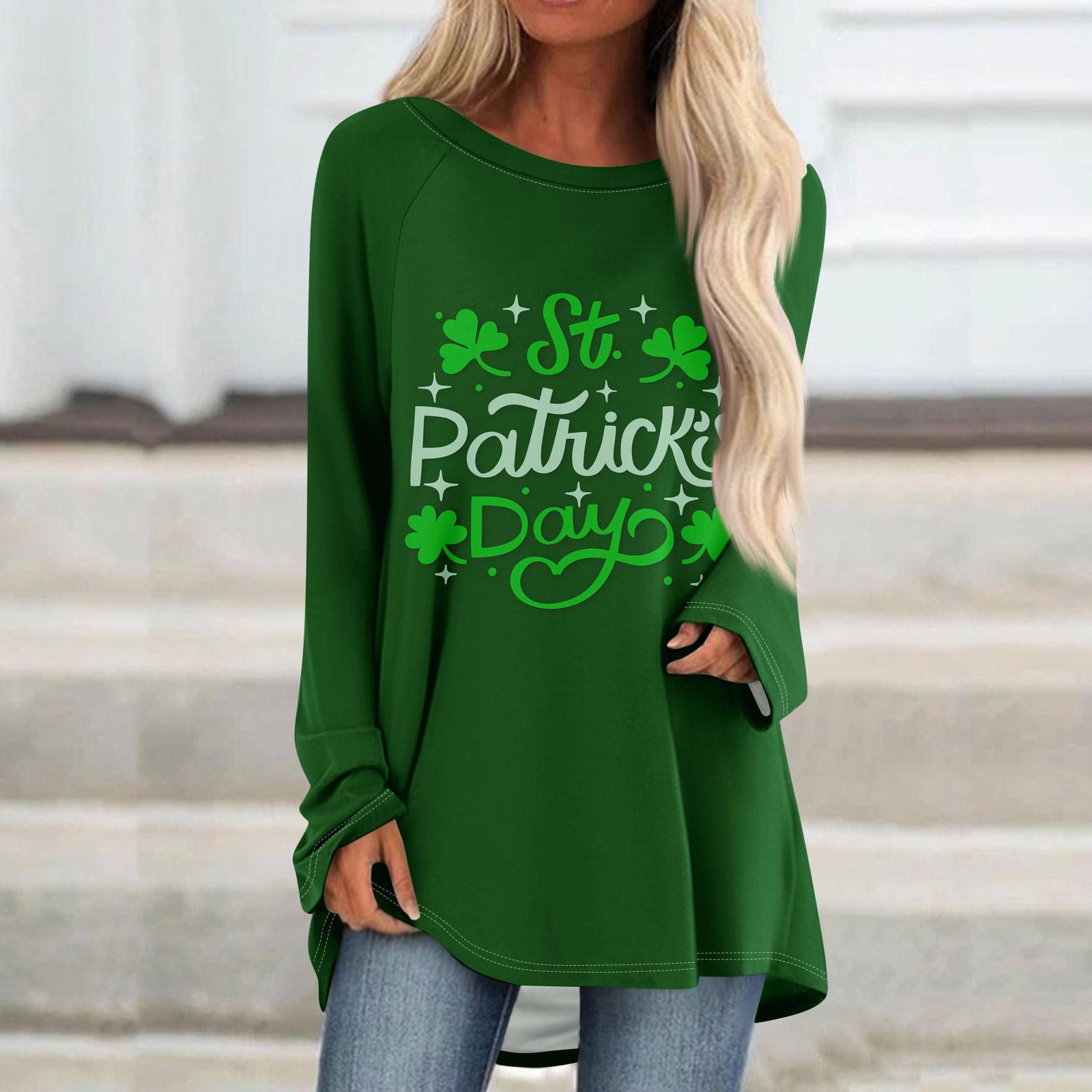 

Женский модный свободный свитер средней длины с круглым вырезом St. Повседневный топ с длинными рукавами и принтом ко Дню Святого Патрика с рукавами реглан XL