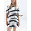 Short Sleeve Stripes Casual Suit Jacket 3607345 Pocket Decoration High Waist Girly Style Pantskirt 3604345