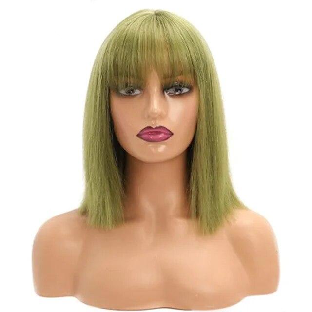 Ευρωπαική αμερικανική περούκα γυναικών κοντά ίσια μαλλιά με αφέλειες Bob, ένα κόψιμο από χημικές ίνες, ολόκληρο το κεφάλι