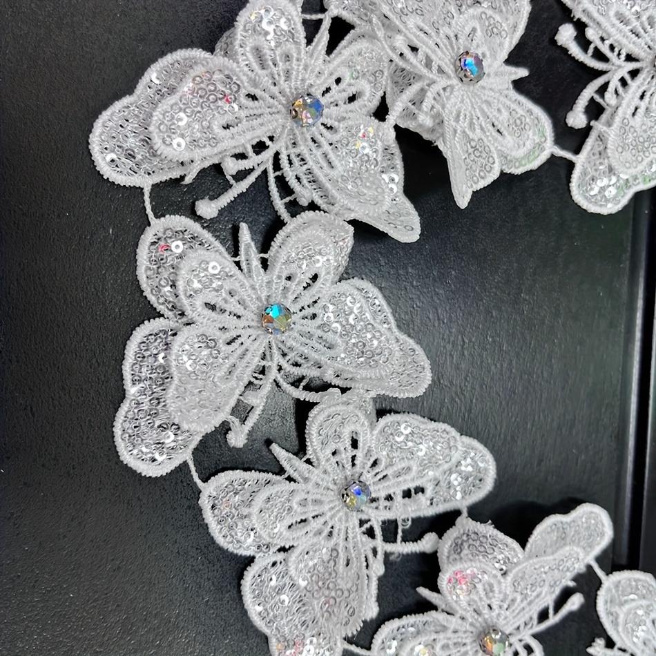 

Белая кружевная тесьма с вышивкой пайетками в виде бабочек и стразами - Элегантная лента для рукоделия своими руками для одежды, шляп, обуви, аксессуаров для волос белый