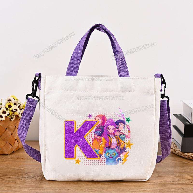 Schöne KPop Dämonenjäger Canvas Umhängetasche Multifunktionale Damen Handtasche Cartoon Mädchen Tragetasche Studenten Schultasche Damen Stoff Umhängetasche