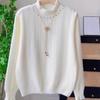Autumn Winter Women's Beads Knit Sweater Loose Fit Half-Turtleneck Thick Soft Knit Pullover Sweater