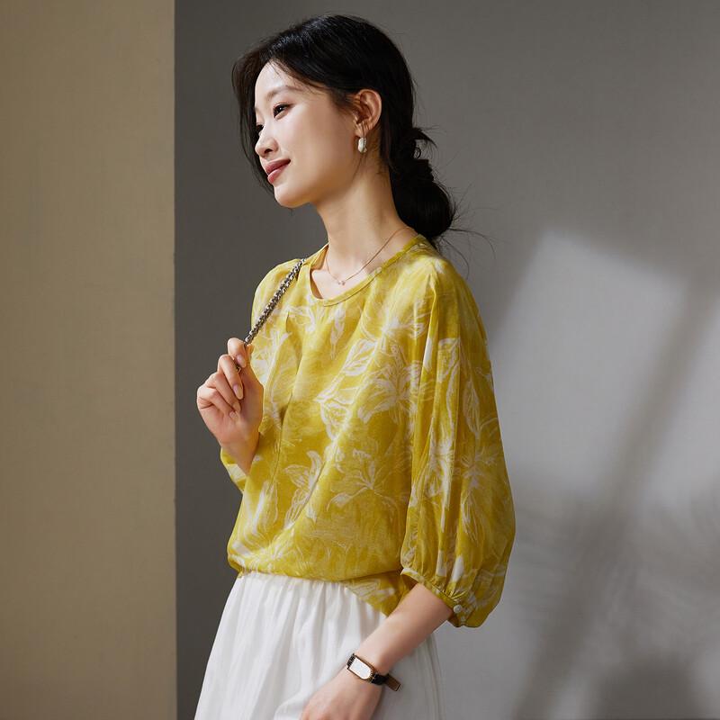 SOFSIL Women s Printed Silk Seven-Sleeve Shirt XL
