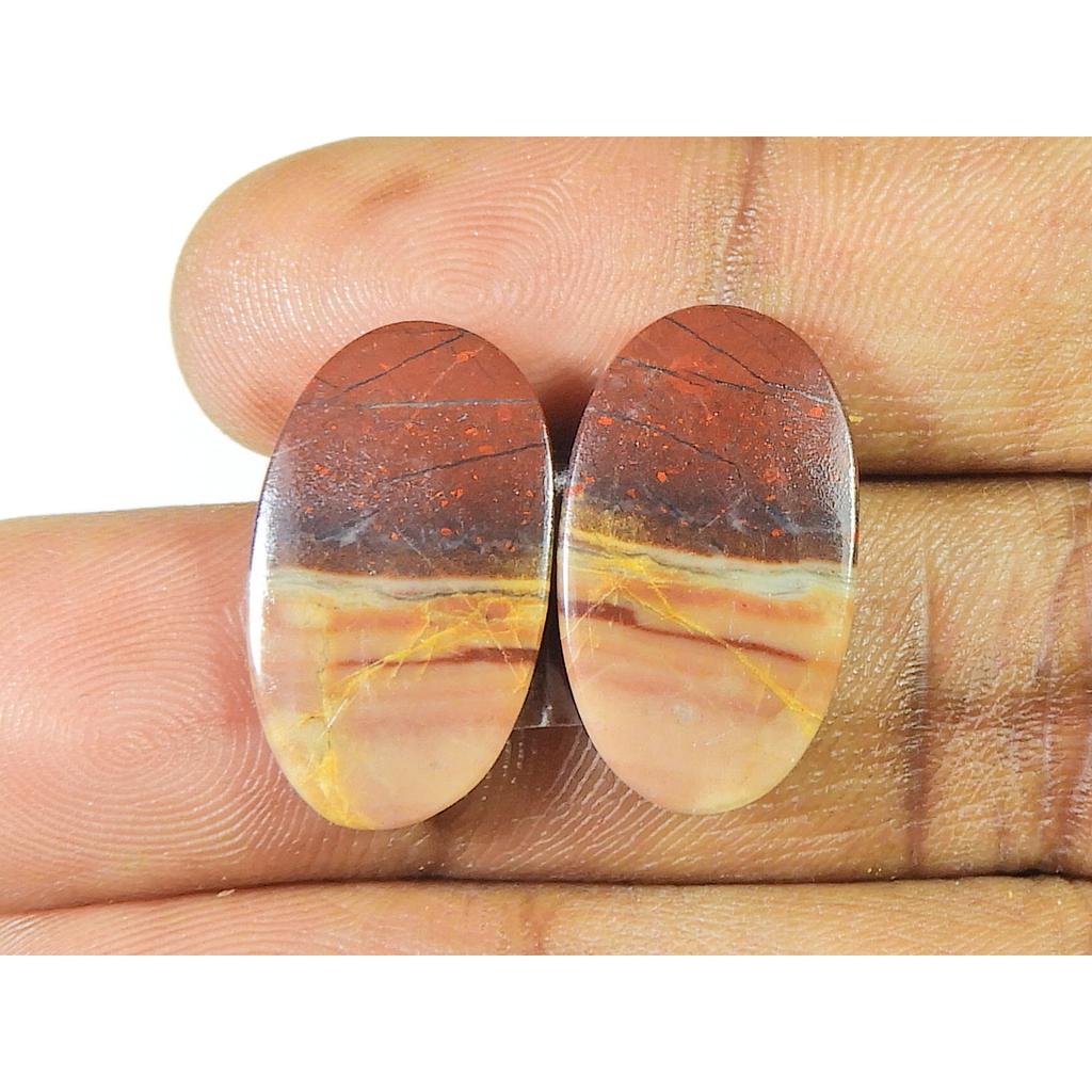 Natural Red Jasper Oval Shape Matched Pair Loose Cabochon Gemstone 12X21X2MM SK-1490