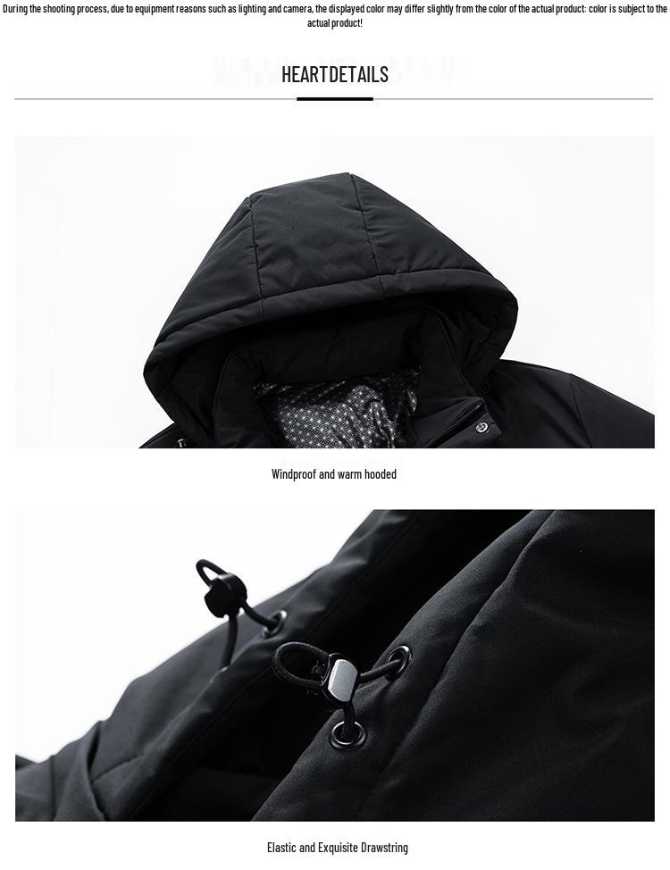 Men's Business Casual Down Jacket with Detachable Hood - Graphene Insulated, Thick Padded Cotton Coat for Winter