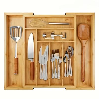 Multifunctional Bamboo Expandable Drawer Organizer for Cutlery, Adjustable Trays, Wooden Drawer Baffles, Organizing Silverware, Bedroom or Living Room