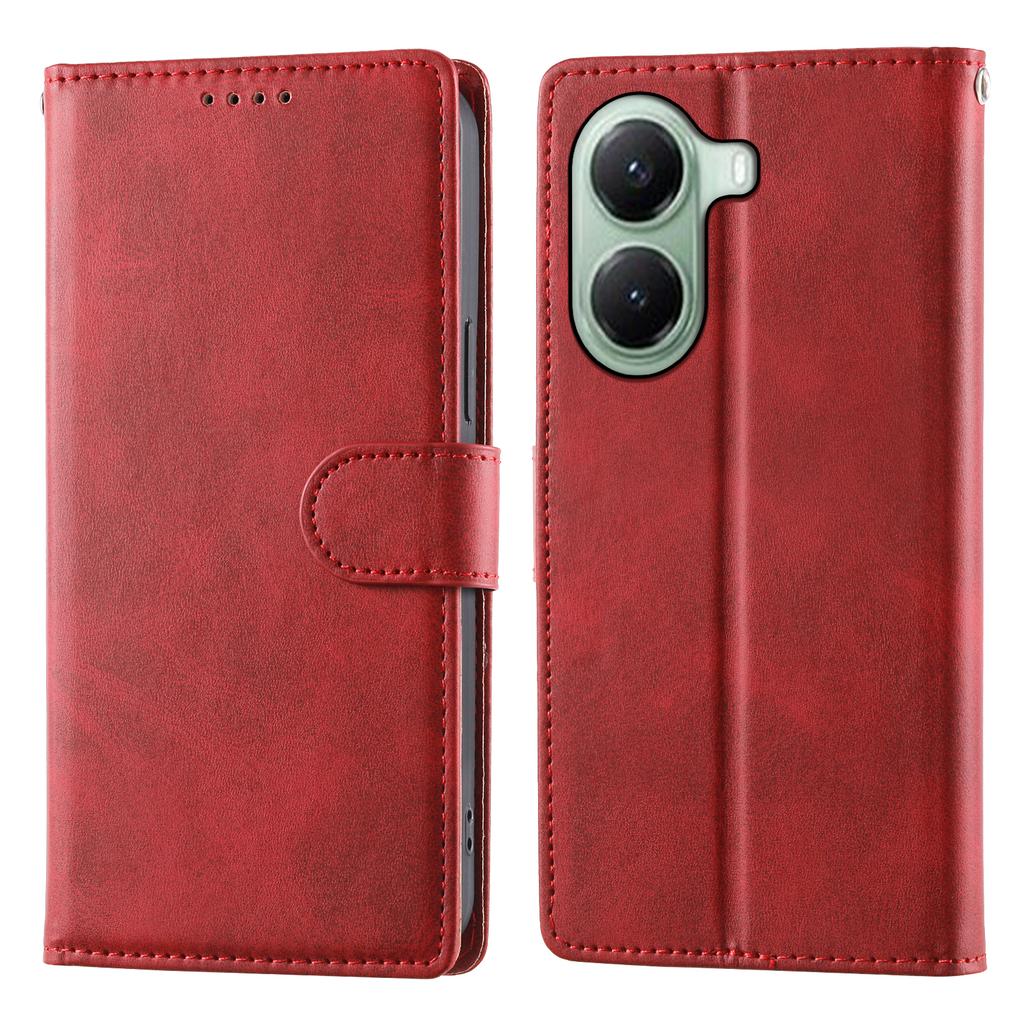 For Xiaomi Poco X7 Pro 5G/Redmi Turbo 4 5G Case Stand Wallet Calf Texture PU Leather Flip Phone Cover with Wrist Strap