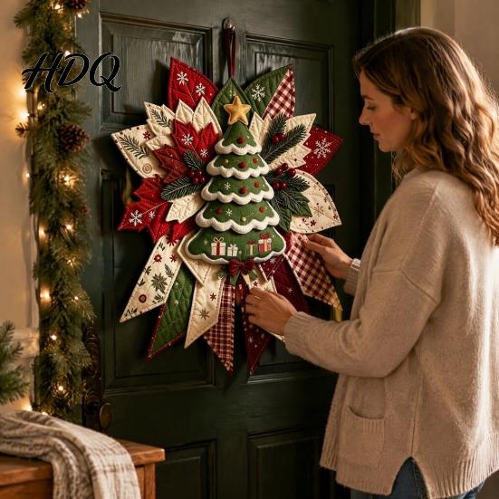 Urlaubs-Bastelbedarf für Erwachsene Weihnachten DIY Gesteppte Schleife Nähset Vorgeschnittene Patchwork-Stoffe Gemütliche Wohndeko Bastelset Türhänger Wandkamin