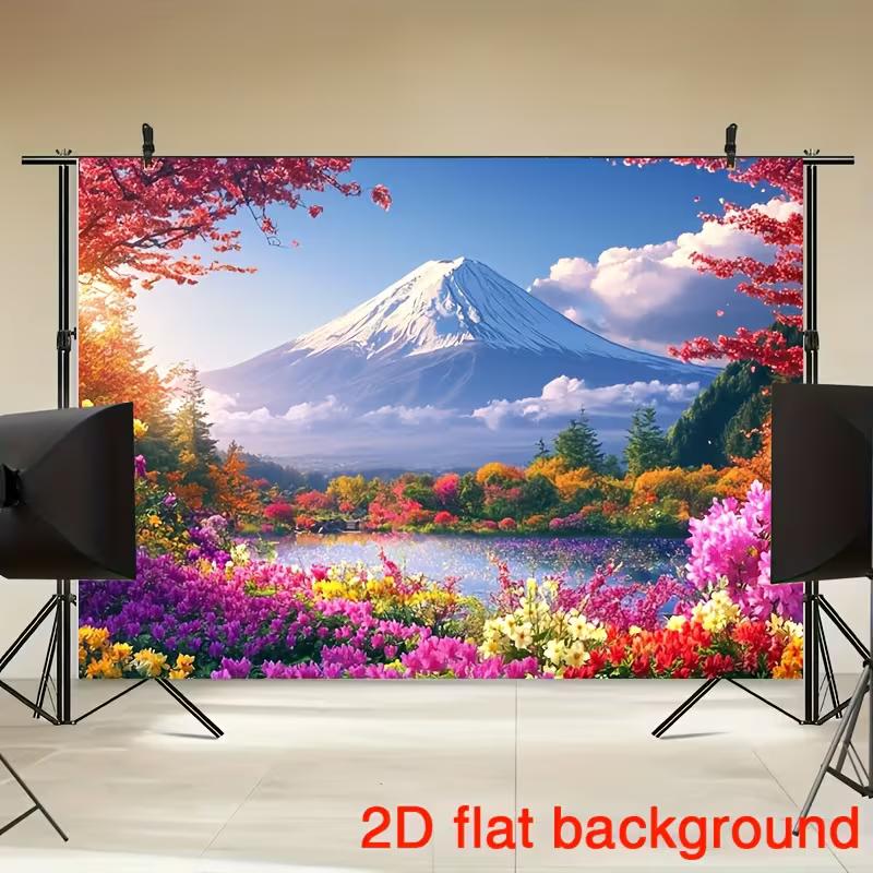 2D Fuji Lake Garden Scenery Banner for Product Photography, Video Shooting and Live Background