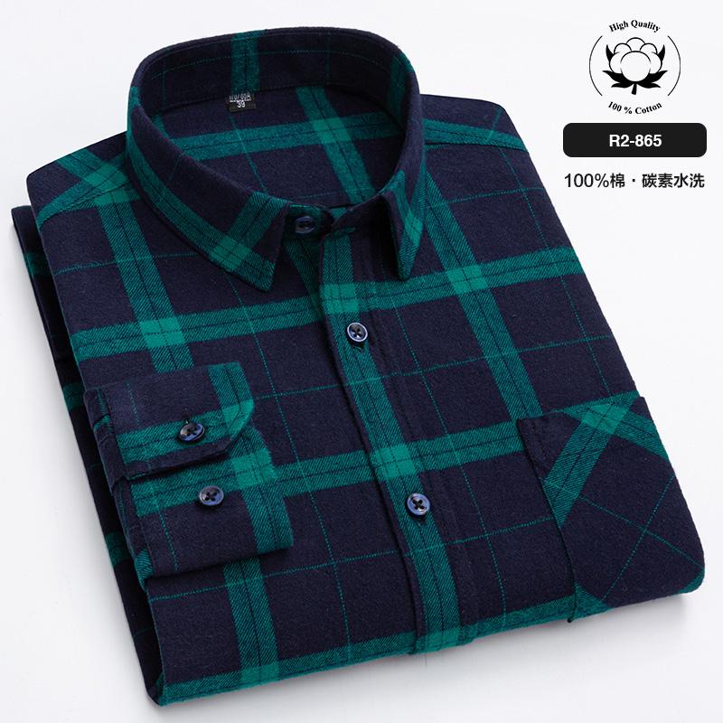 New Spring Autumn 100% Cotton Flannel Plaid Mens Shirts Casual Long Sleeve Regular Fit Home Dress Shirts For Man Clothes 6XL 5XL