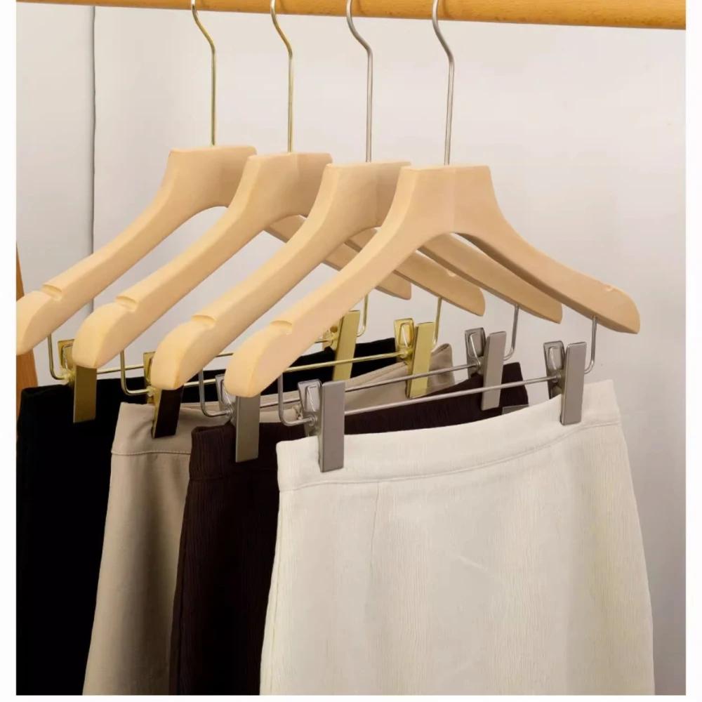 Korean Style Fashion Wooden Hanger Shops Integrated 2-in-1 Set for Men's Lady Clothes Support Rack Pants Underware Clip Storage