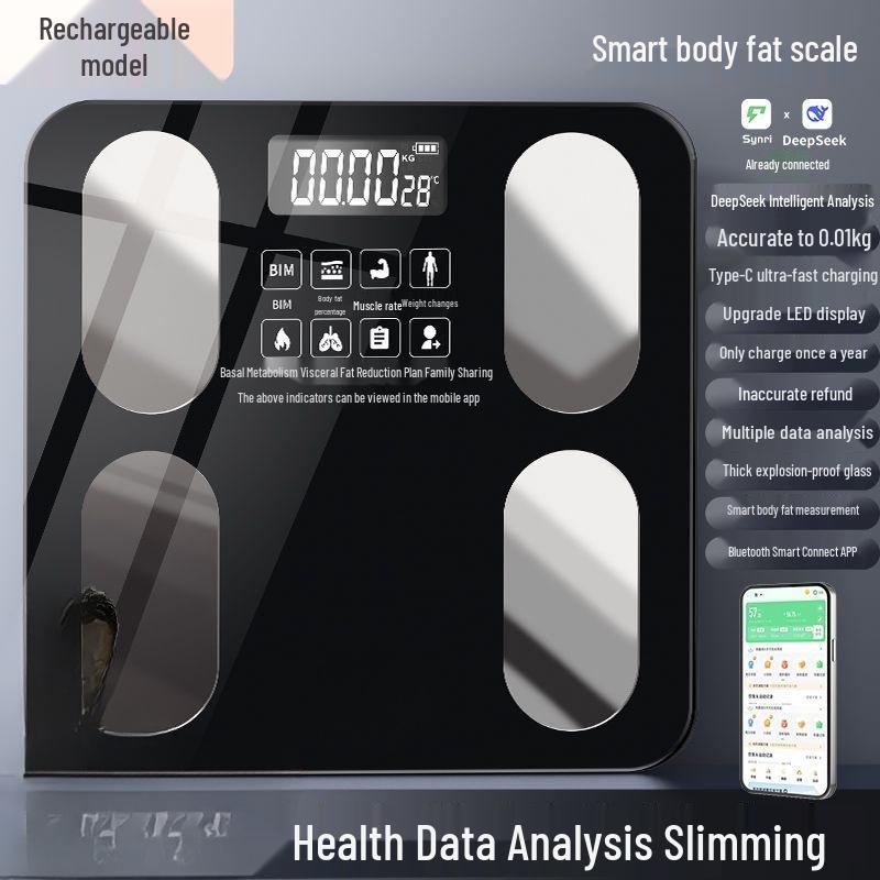 Smart Rechargeable Body Fat Scale: Precision Electronic Weight Scale Ideal for Home or Dorm 