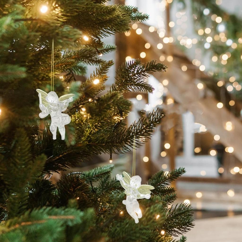 4 adet Noel Meleği Süsü Kristal Berraklığında Altın Kanatlı Melek Noel Ağacı Asılı Süsler Tatil Süslemeleri
