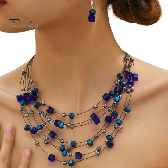 

2 шт./компл. преувеличенное богемное ожерелье и серьги в этническом стиле, набор искусственных кристаллов, бисера, многослойное ожерелье, серьги-крючки, комплект ювелирных изделий, подарок