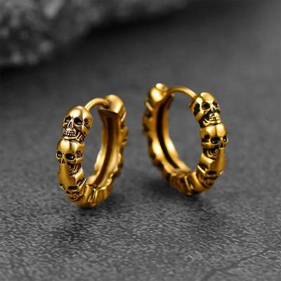 Sterling Kurukafa Halkası Yuvarlak Küpeler Kadın/Erkek Günlük Kullanılabilir Takı Hip Hop Tarzı Aksesuarlar Unisex Moda