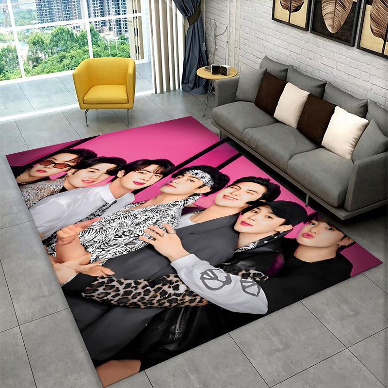 Famous B-BTS KPOP Star Non-Slip Area Rug for Living Room,Bedroom,Playroom,Soft Carpet Floor Mat Home Decor Rug Kids Room Gift