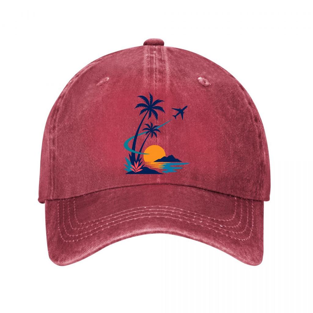 Tropical Airplane Palm Silhouette Es New Vintage Washed Cotton Baseball Cap Sun Hats