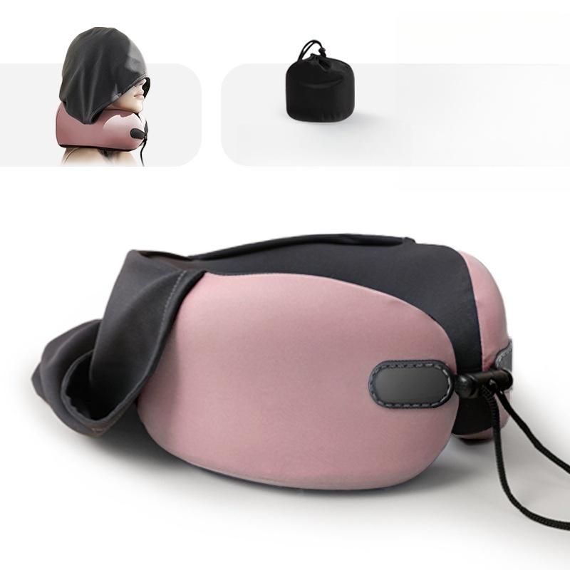 

Подушка для путешествий с капюшоном для шеи - подушка для путешествий с эффектом памяти, блокирующая свет розовый