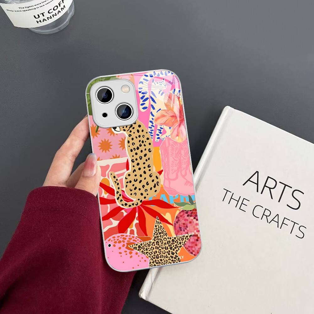 

Colorful Abstract Tiger Leopard Snake Tropical Jungle Tempered Glass For Iphone 14 13 12 11 Pro Mini XS MAX 14Plus X XS XR Cover iphone XS