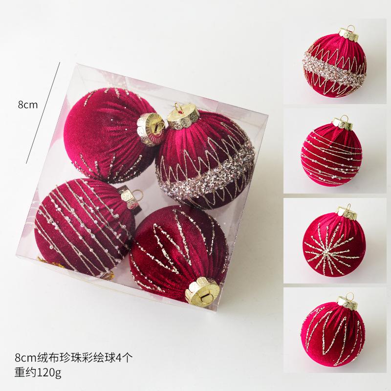 

8cm Christmas Velvet Sequin Christmas Ball Tree Decoration Color Festival Pendant Ball Home Indoor Store Window Display 4pcs/Set 1set вино красного