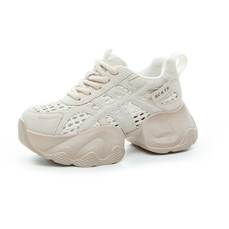 Dad Shoes Woven Through Net Women's Shoes Summer Thick Sole Inner Height Increase Explosive Version Casual Fashion Versatile Women's Shoes