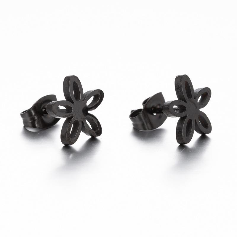 Korean Stainless Steel Five-Petal Flower Earrings, Elegant Hollow Design, Personality Ear Clips