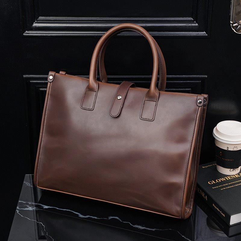 1pcs Retro horizontal leather men's bag, light business men's file bag, public document bag, leisure travel bag, computer bag