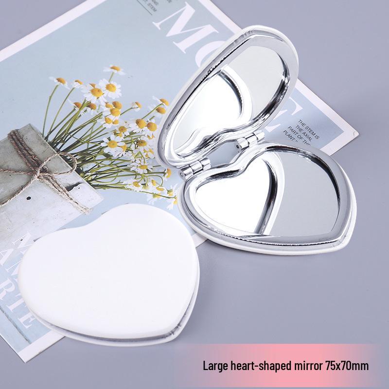 

White PU Leather Folding Pocket Mirror - Creative Portable DIY Metal Student Mirror