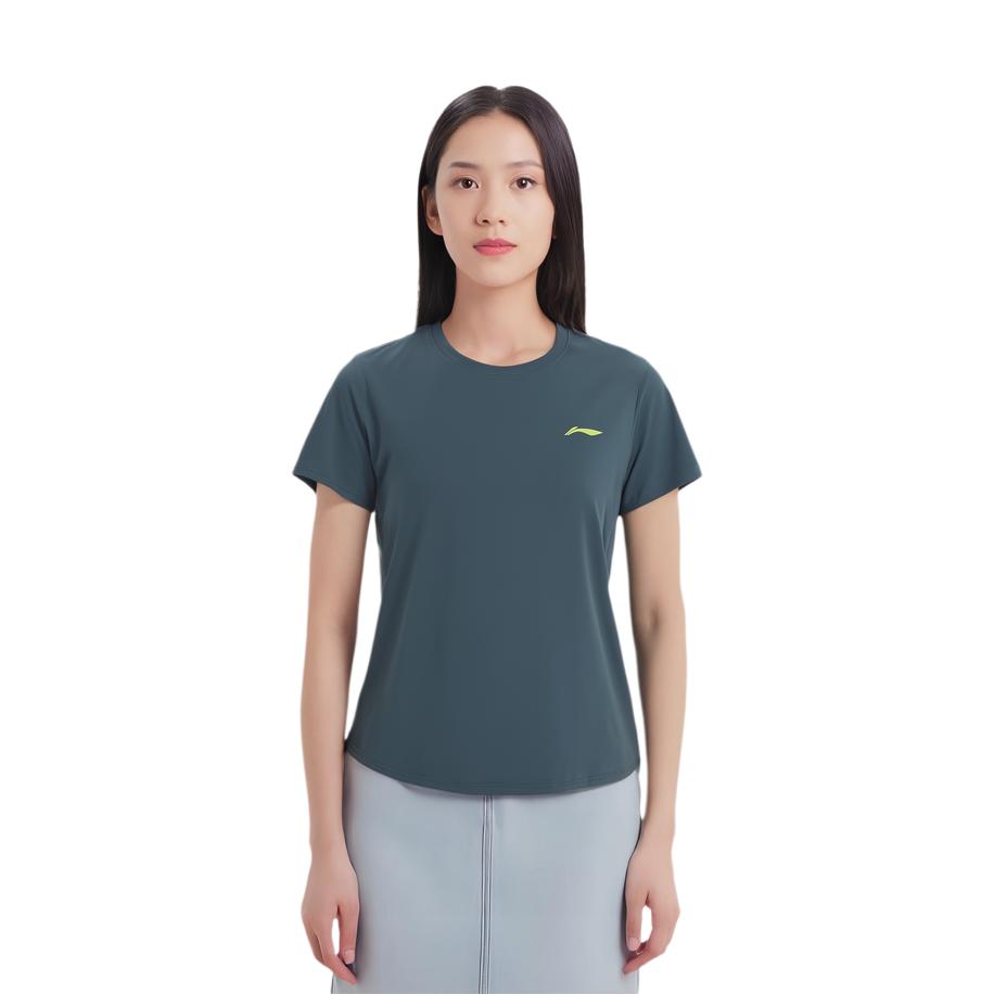 Li Ning Laufserie Einfarbiges Logo Rundhals Schnelltrocknend Atmungsaktiv Kurzarm T-Shirt Damen T-Shirts Luo-Dai-Qing ATSU060-4