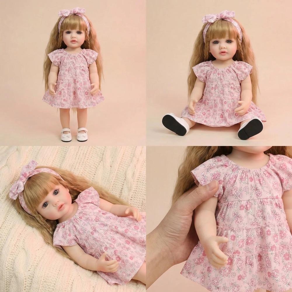 Lifelike 22 Inch Reborn Baby Girl Dolls Betty Full Silicone Body Simulation Doll Realistic Curvy Long Hair Rebirth Dolls for Children Holiday Gifts