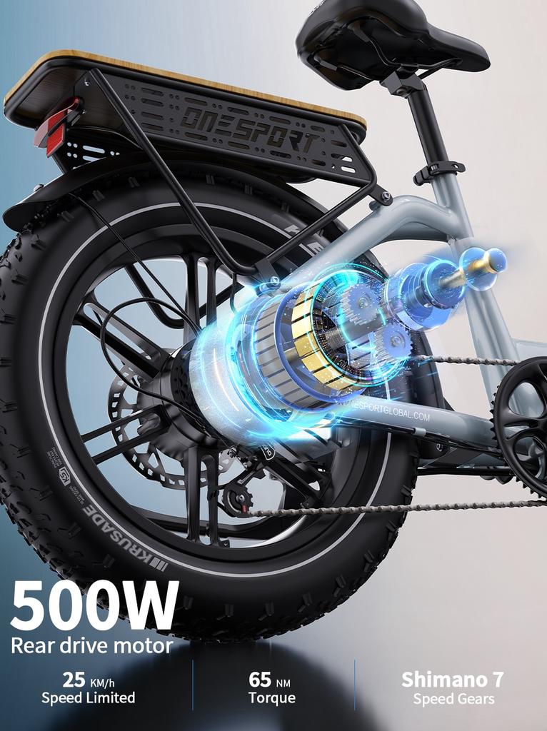 ONESPORT OT08 Elektrické kolo 500W Motor 48V 18Ah Baterie 20palcové Tlusté Pneumatiky E-Bike s Hydraulickou Kotoučovou Brzdou pro Všechny Terény