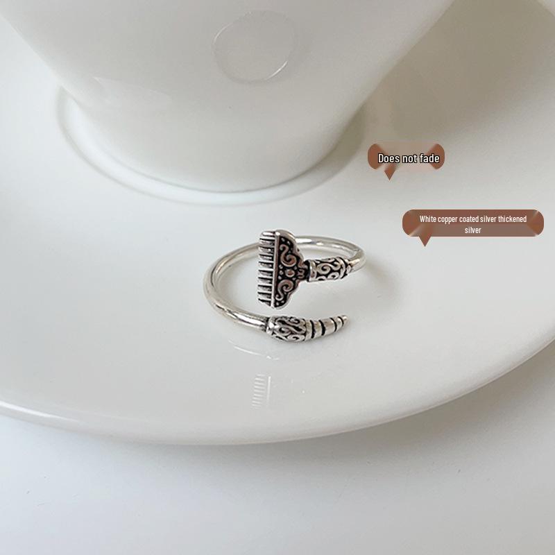 Lan Zhi 925 Sterling Silver Retro Chinese Style Adjustable Index Finger Ring for Women