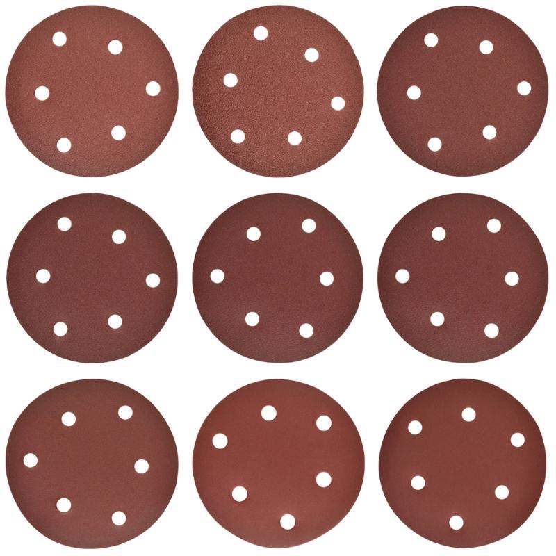 10Pcs 5Inch Hook Loop Sandpaper Sanding Discs For Angle Grinder 6 Holes for Dust Extraction Dry Wet Sanding