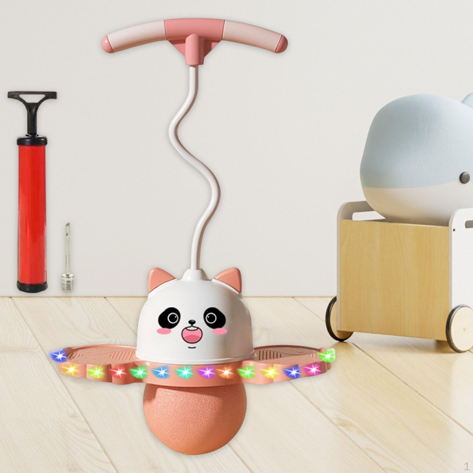 

Мяч Pogo в форме панды с ручкой, прыгающий, красочный, светящийся, детский, забавный, для упражнений розовый