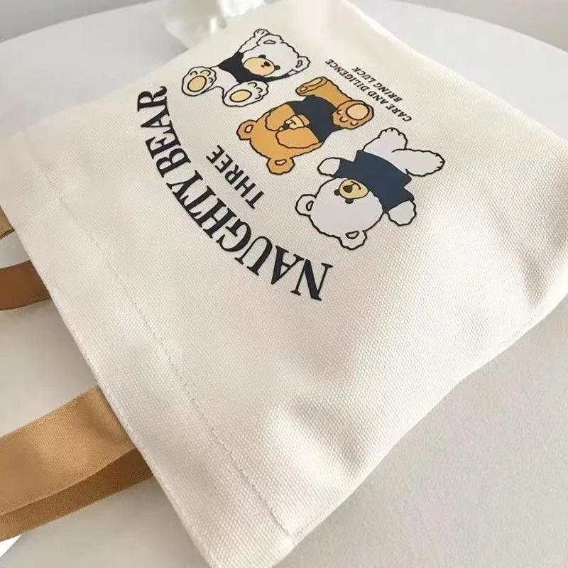 Three Bears Zippered Canvas Tote: Student and Work Portable Book Bag with Creative Design Customization
