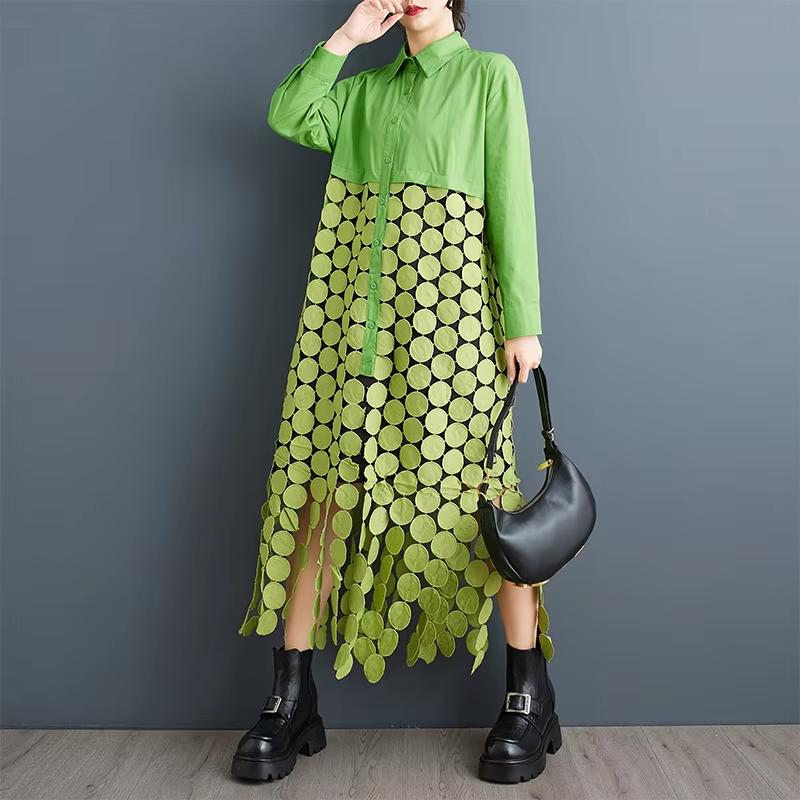 

Платье XITAO с ажурными вставками, кисточками и однобортной застежкой GMM1176 One Size зелёный